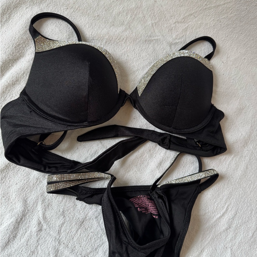 Victoria Secret Black Women's bikini with Silver sparkly rhinestones